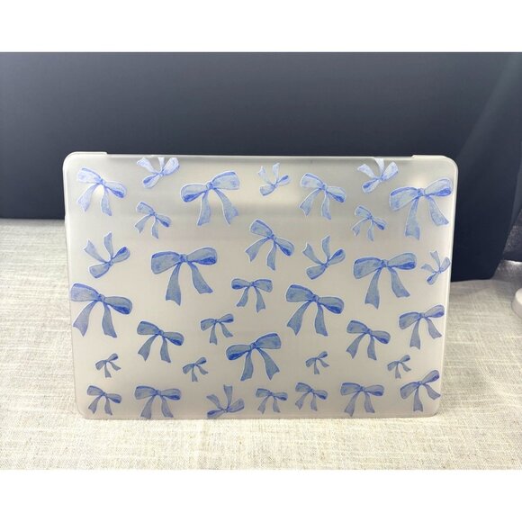Clear Frosted MacBook Case With Blue Bow Print Design - Picture 2 of 4